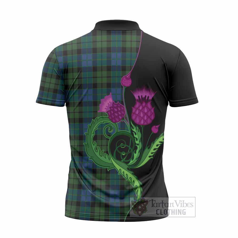 MacKie (McKie) Tartan Zipper Polo Shirt Traditional Scottish Thistle