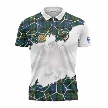 MacKie (McKie) Tartan Zipper Polo Shirt with Family Crest and Lion Rampant Grunge Style