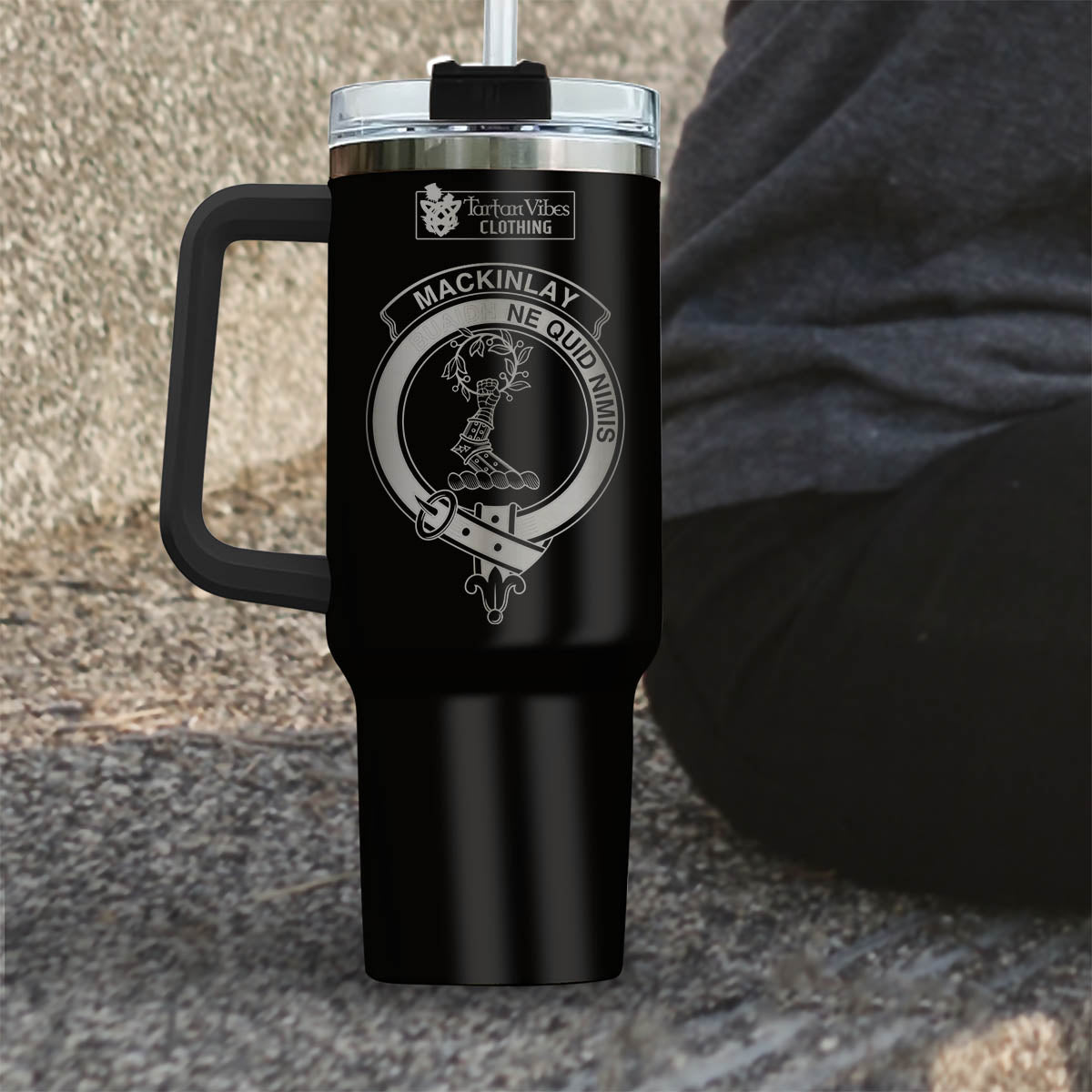 Tartan Vibes Clothing MacKinlay Engraved Family Crest Tumbler with Handle