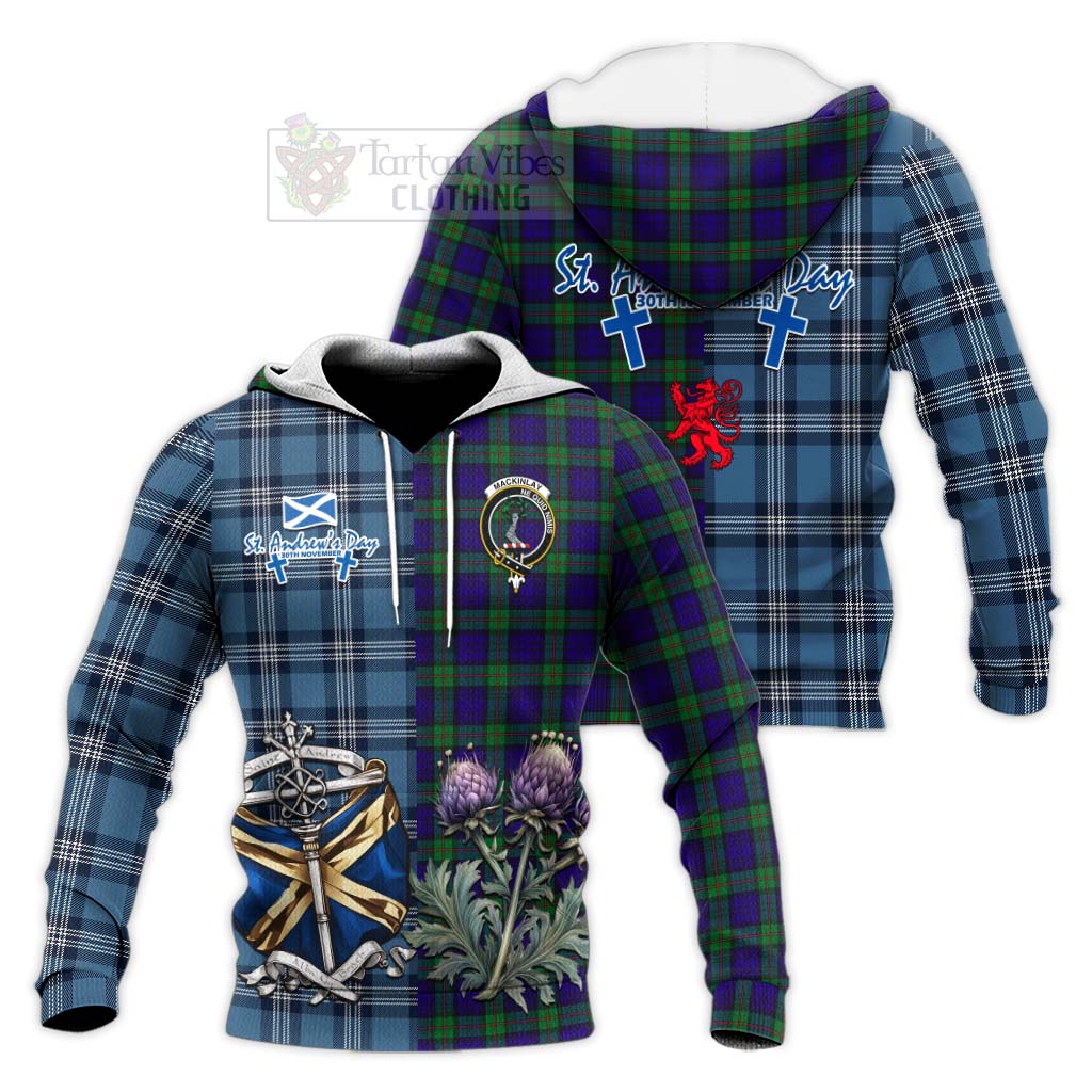 Tartan Vibes Clothing MacKinlay (McKinlay) Tartan Knitted Hoodie Happy St. Andrew's Day Half Tartan Style
