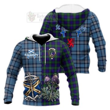 Tartan Vibes Clothing MacKinlay (McKinlay) Tartan Knitted Hoodie Happy St. Andrew's Day Half Tartan Style