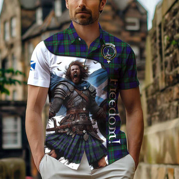 Tartan Vibes Clothing MacKinlay (McKinlay) Crest Tartan Short Sleeve Button Shirt Inspired by the Freedom of Scottish Warrior