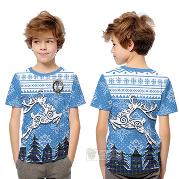 Tartan Vibes Clothing MacKinlay (McKinlay) Clan Christmas Kid T-Shirt Celtic Reindeer Style