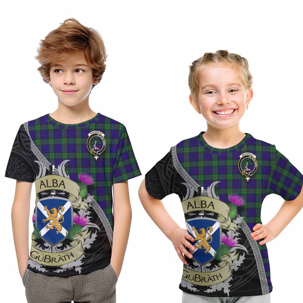 Tartan Vibes Clothing MacKinlay (McKinlay) Tartan Family Crest Kid T-Shirt Lion Rampant Royal Thistle Shield Celtic Inspired