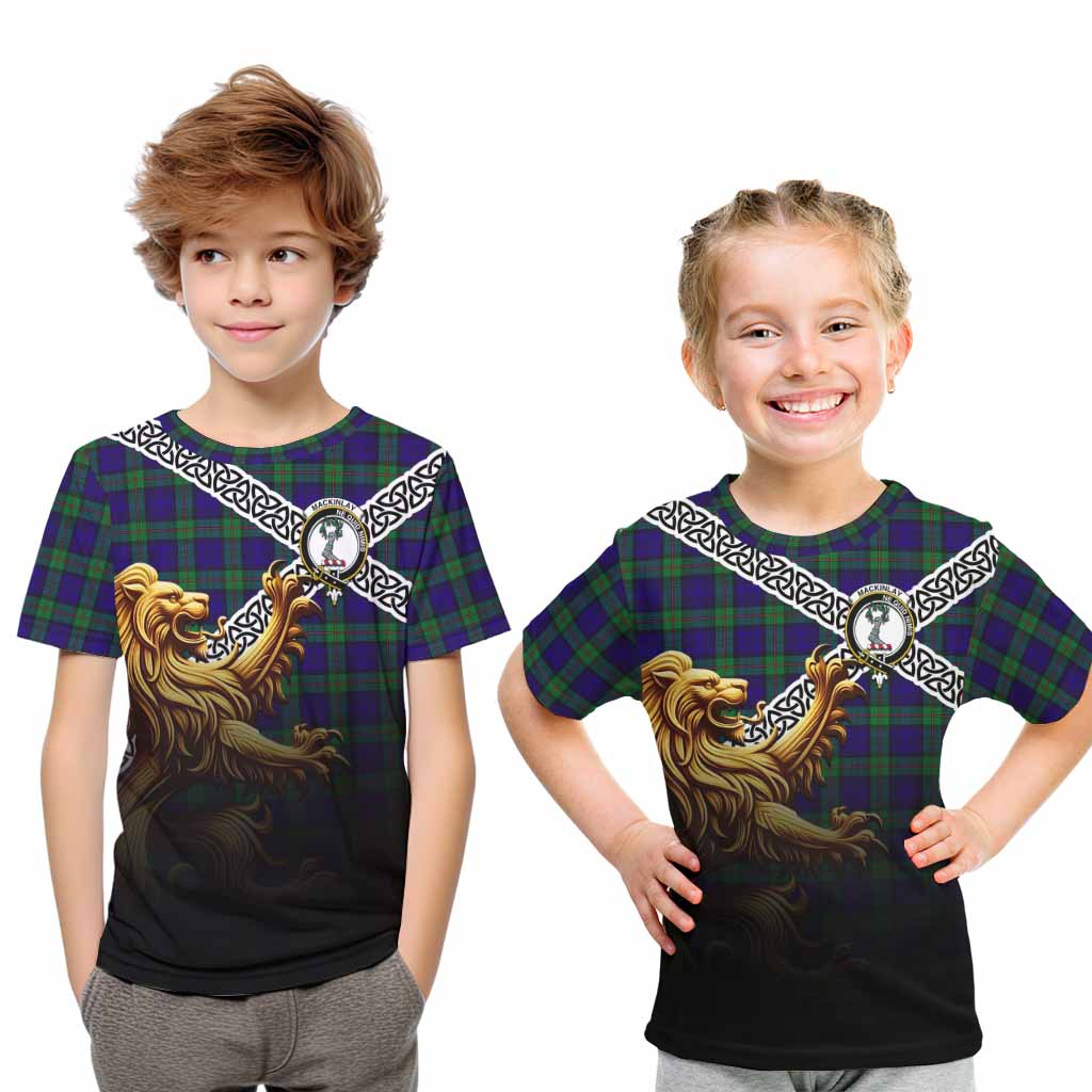Tartan Vibes Clothing MacKinlay (McKinlay) Crest Tartan Kid T-Shirt with Golden Lion Emblem Celtic Style