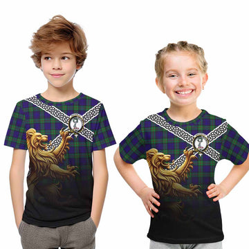 Tartan Vibes Clothing MacKinlay (McKinlay) Crest Tartan Kid T-Shirt with Golden Lion Emblem Celtic Style