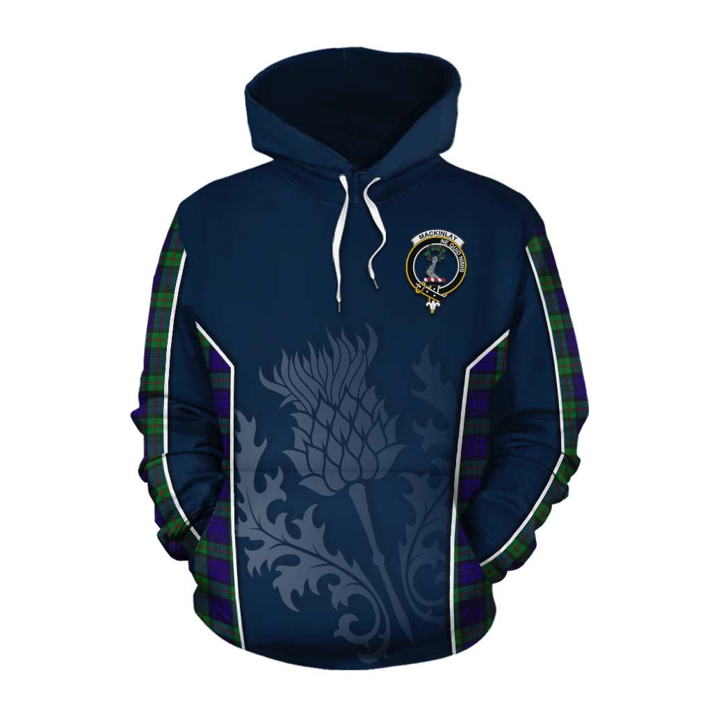 Tartan Vibes Clothing MacKinlay (McKinlay) Tartan Cotton Hoodie with Family Crest and Scottish Thistle Vibes Sport Style