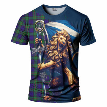 Tartan Vibes Clothing MacKinlay (McKinlay) Tartan Family Crest T-Shirt with Scottish Majestic Lion