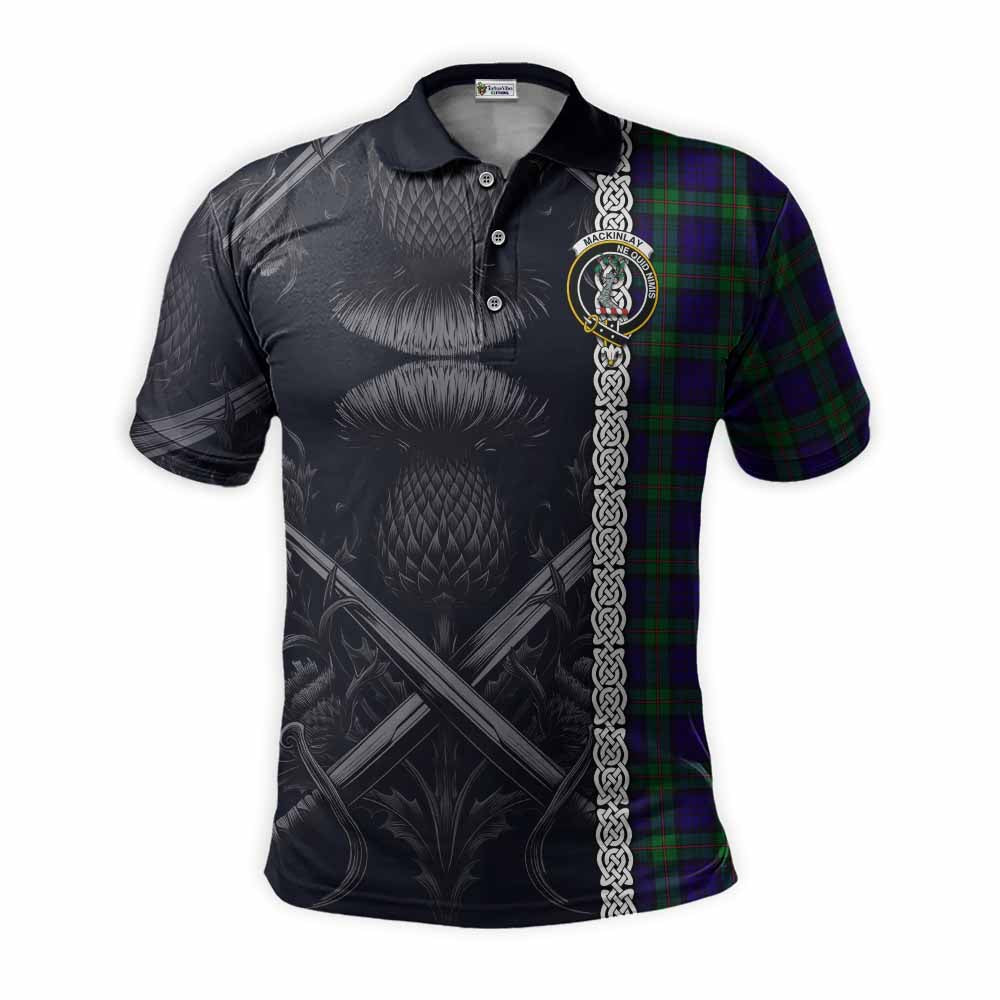 Tartan Vibes Clothing MacKinlay (McKinlay) Tartan Polo Shirt with Family Crest Cross Sword Thistle Celtic Vibes