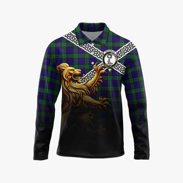 Tartan Vibes Clothing MacKinlay (McKinlay) Crest Tartan Long Sleeve Polo Shirt with Golden Lion Emblem Celtic Style