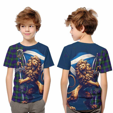 Tartan Vibes Clothing MacKinlay (McKinlay) Tartan Family Crest Kid T-Shirt with Scottish Majestic Lion