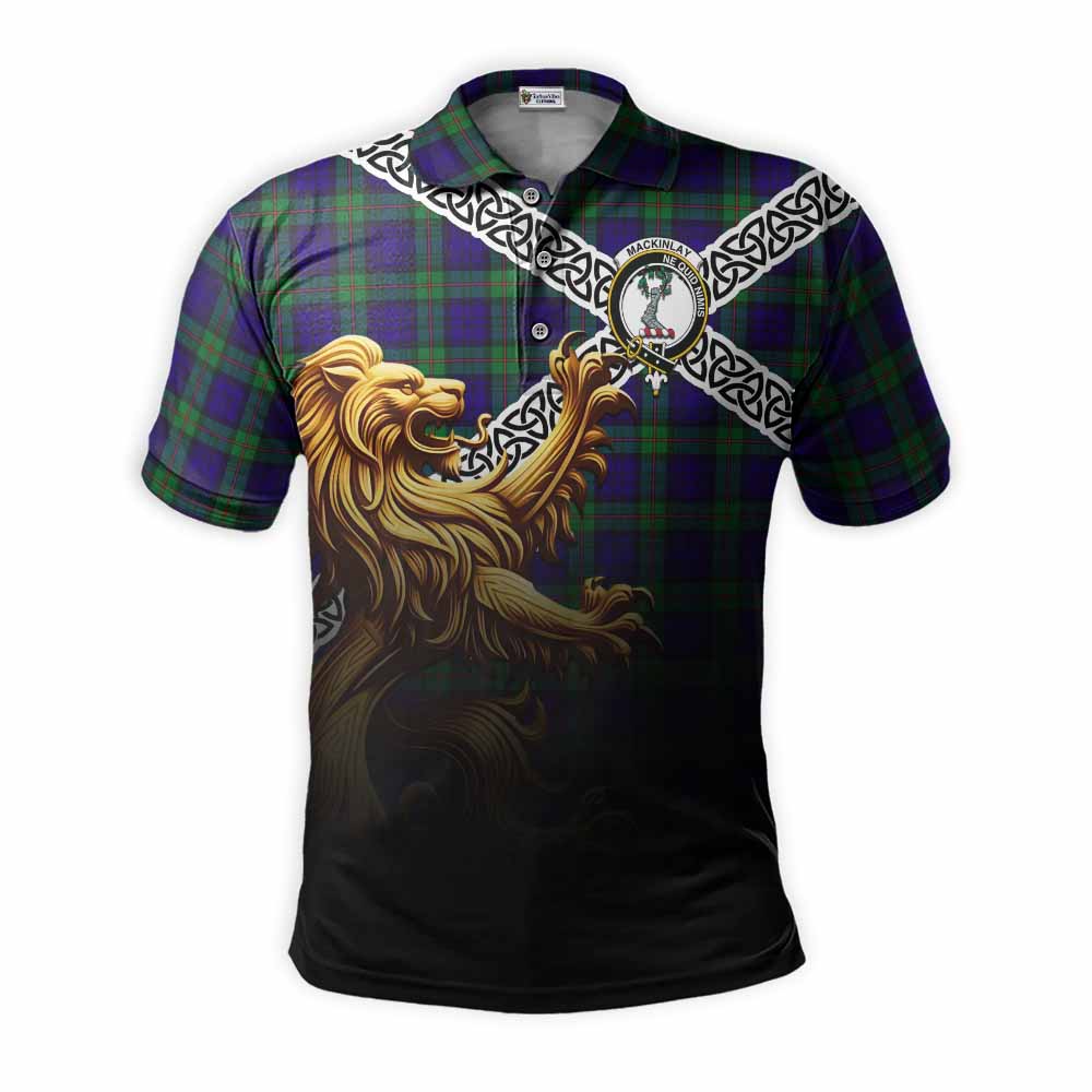 Tartan Vibes Clothing MacKinlay (McKinlay) Crest Tartan Polo Shirt with Golden Lion Emblem Celtic Style