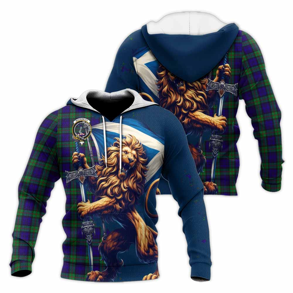 Tartan Vibes Clothing MacKinlay (McKinlay) Tartan Family Crest Knitted Hoodie with Scottish Majestic Lion