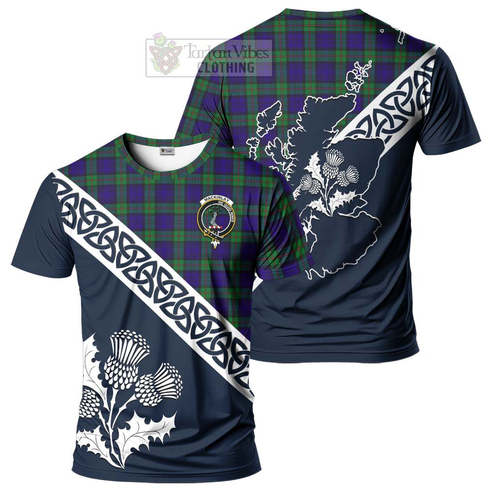 MacKinlay (McKinlay) Tartan T-Shirt Featuring Thistle and Scotland Map
