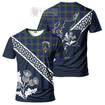 MacKinlay (McKinlay) Tartan T-Shirt Featuring Thistle and Scotland Map