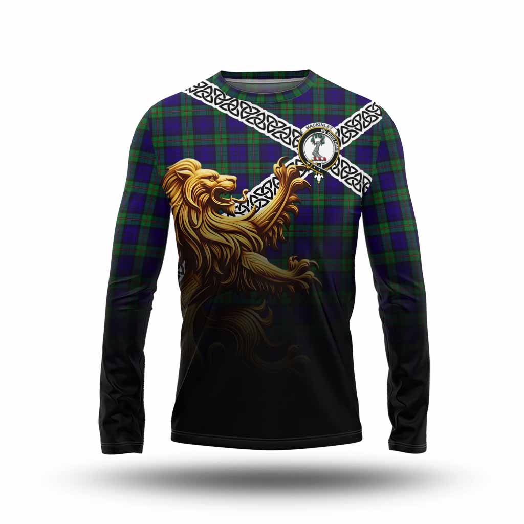 Tartan Vibes Clothing MacKinlay (McKinlay) Crest Tartan Long Sleeve T-Shirt with Golden Lion Emblem Celtic Style