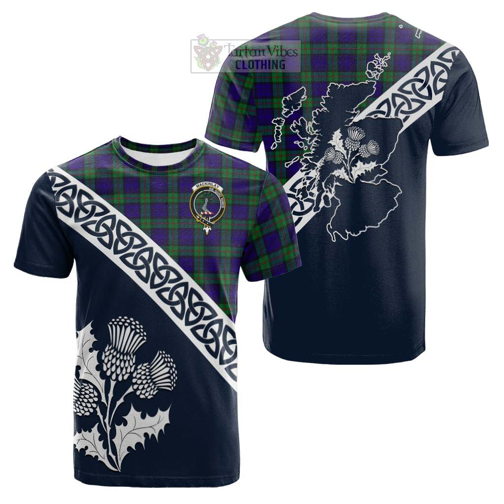 Tartan Vibes Clothing MacKinlay (McKinlay) Tartan Cotton T-shirt Featuring Thistle and Scotland Map