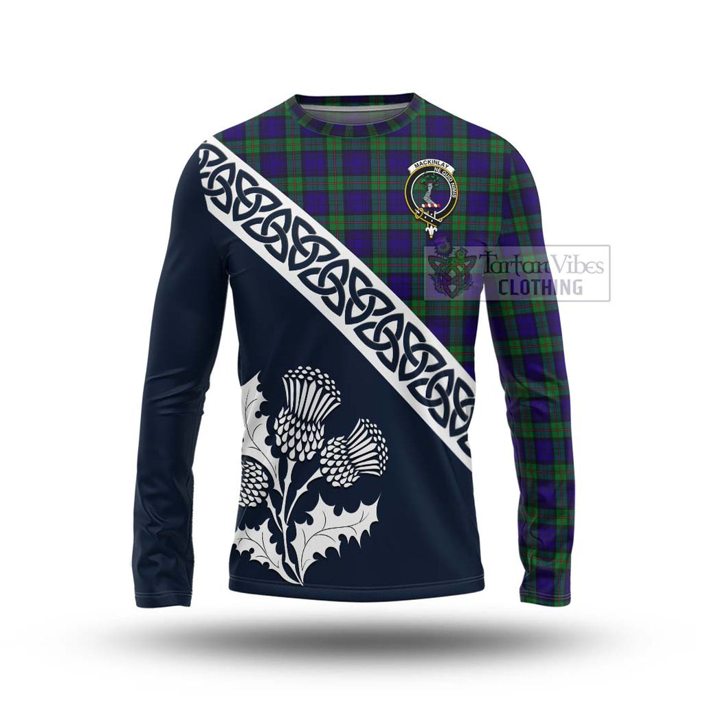 Tartan Vibes Clothing MacKinlay (McKinlay) Tartan Long Sleeve T-Shirt Featuring Thistle and Scotland Map