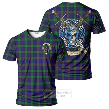Tartan Vibes Clothing MacKinlay (McKinlay) Tartan T-Shirt with Family Crest Celtic Skull Style