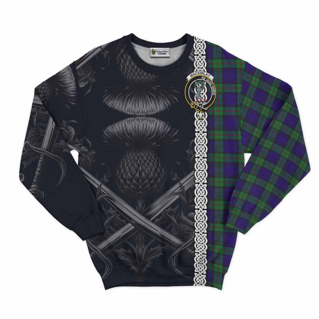 Tartan Vibes Clothing MacKinlay (McKinlay) Tartan Sweatshirt with Family Crest Cross Sword Thistle Celtic Vibes
