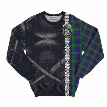 Tartan Vibes Clothing MacKinlay (McKinlay) Tartan Sweatshirt with Family Crest Cross Sword Thistle Celtic Vibes