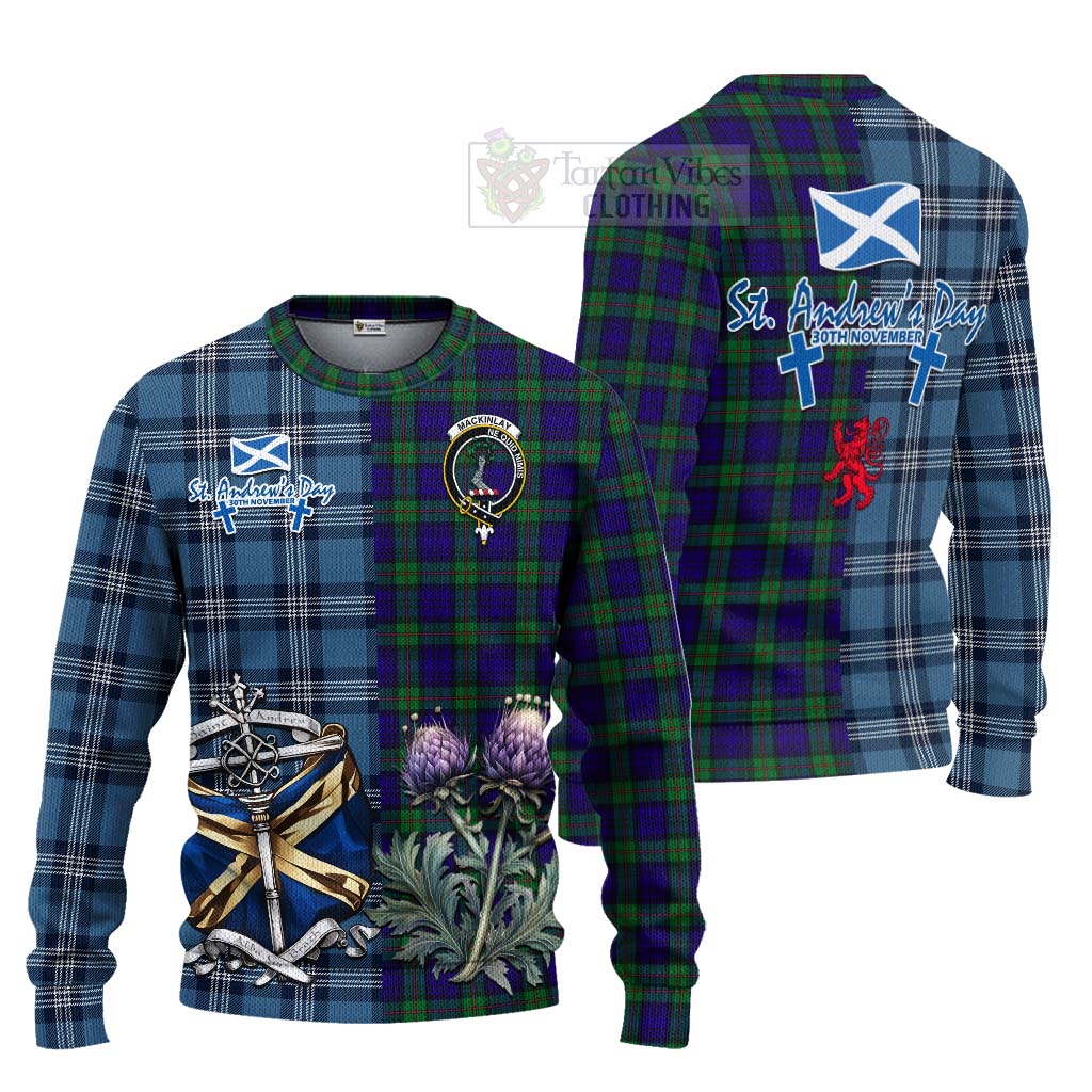 Tartan Vibes Clothing MacKinlay (McKinlay) Tartan Knitted Sweater Happy St. Andrew's Day Half Tartan Style