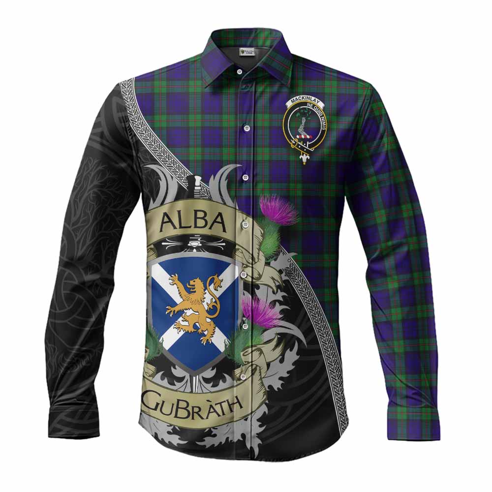 Tartan Vibes Clothing MacKinlay (McKinlay) Tartan Family Crest Long Sleeve Button Shirt Lion Rampant Royal Thistle Shield Celtic Inspired