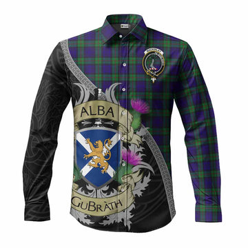 Tartan Vibes Clothing MacKinlay (McKinlay) Tartan Family Crest Long Sleeve Button Shirt Lion Rampant Royal Thistle Shield Celtic Inspired