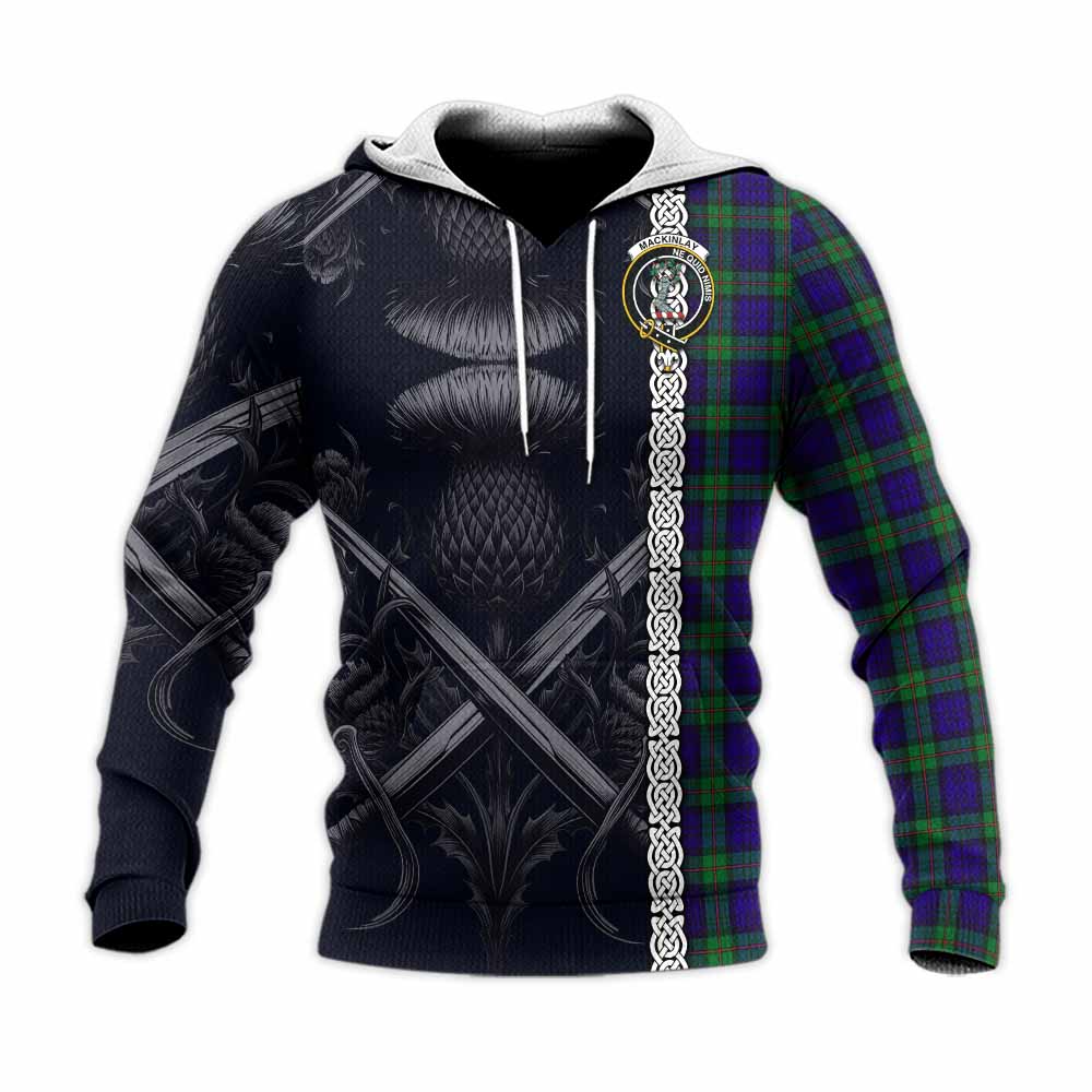Tartan Vibes Clothing MacKinlay (McKinlay) Tartan Knitted Hoodie with Family Crest Cross Sword Thistle Celtic Vibes