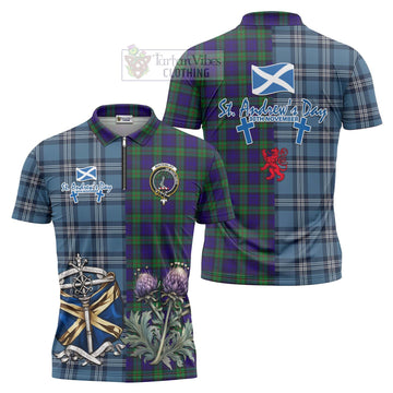 Tartan Vibes Clothing MacKinlay (McKinlay) Tartan Zipper Polo Shirt Happy St. Andrew's Day Half Tartan Style