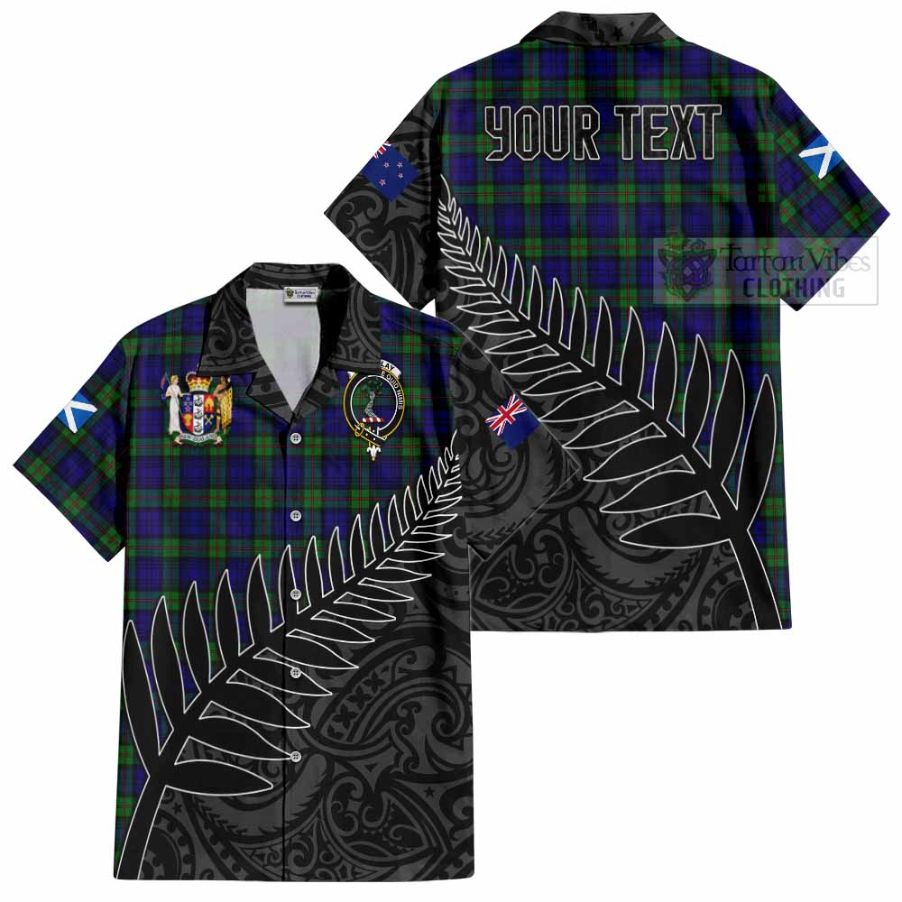 Tartan Vibes Clothing MacKinlay (McKinlay) Crest Tartan Short Sleeve Button Shirt with New Zealand Silver Fern Half Style