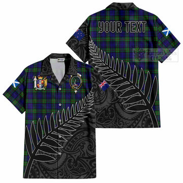 Tartan Vibes Clothing MacKinlay (McKinlay) Crest Tartan Short Sleeve Button Shirt with New Zealand Silver Fern Half Style
