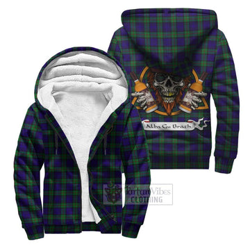 Tartan Vibes Clothing MacKinlay (McKinlay) Tartan Sherpa Hoodie with Family Crest and Bearded Skull Holding Bottles of Whiskey