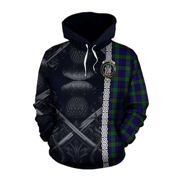 Tartan Vibes Clothing MacKinlay (McKinlay) Tartan Cotton Hoodie with Family Crest Cross Sword Thistle Celtic Vibes