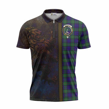 Tartan Vibes Clothing MacKinlay (McKinlay) Tartan Family Crest Zipper Polo Shirt Alba Gu Brath Be Brave Lion Ancient Style