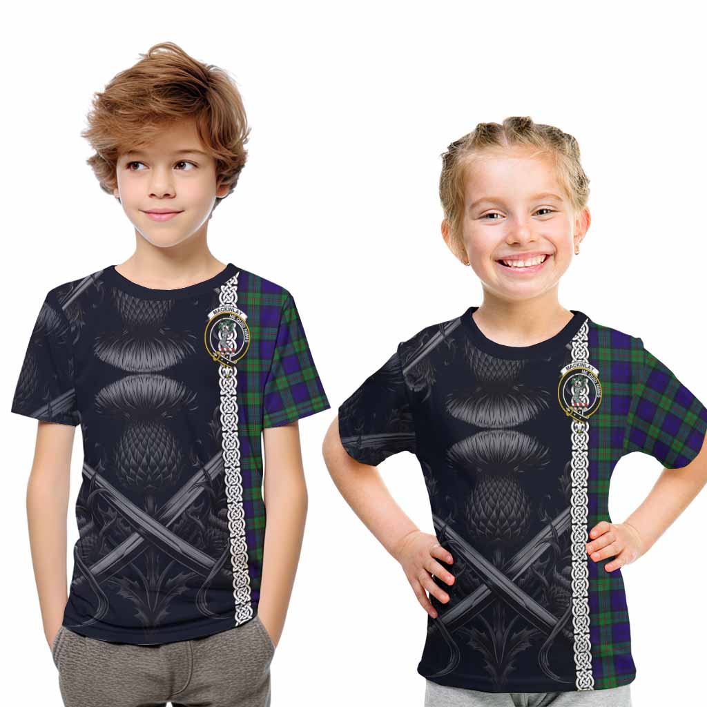 Tartan Vibes Clothing MacKinlay (McKinlay) Tartan Kid T-Shirt with Family Crest Cross Sword Thistle Celtic Vibes