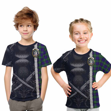 Tartan Vibes Clothing MacKinlay (McKinlay) Tartan Kid T-Shirt with Family Crest Cross Sword Thistle Celtic Vibes
