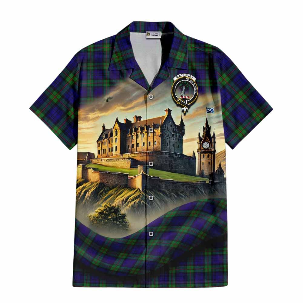 Tartan Vibes Clothing MacKinlay (McKinlay) Tartan Family Crest Short Sleeve Button Shirt with Scottish Ancient Castle Style