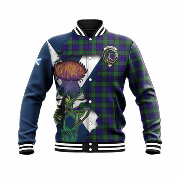 Tartan Vibes Clothing MacKinlay (McKinlay) Tartan Family Crest Baseball Jacket Scottish Thistle Celtic Inspired
