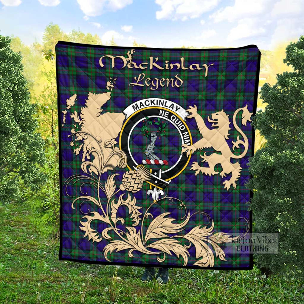 Tartan Vibes Clothing MacKinlay (McKinlay) Tartan Quilt with Family Crest and Scottish Symbol Style