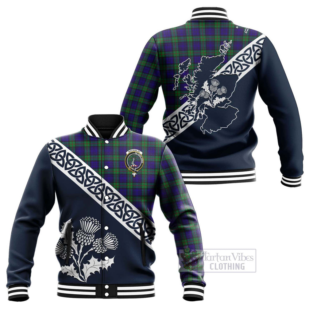 Tartan Vibes Clothing MacKinlay (McKinlay) Tartan Baseball Jacket Featuring Thistle and Scotland Map