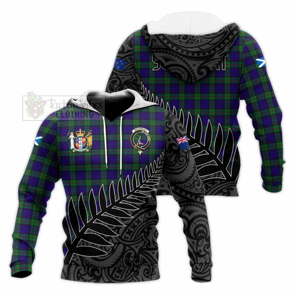 Tartan Vibes Clothing MacKinlay (McKinlay) Crest Tartan Knitted Hoodie with New Zealand Silver Fern Half Style