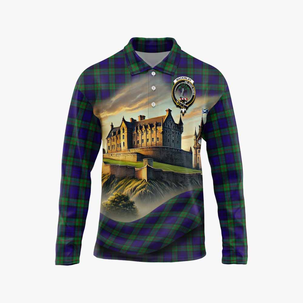 Tartan Vibes Clothing MacKinlay (McKinlay) Tartan Family Crest Long Sleeve Polo Shirt with Scottish Ancient Castle Style