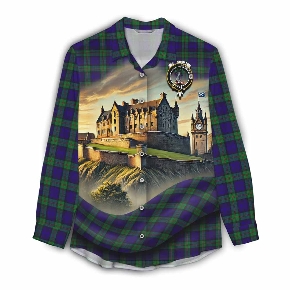 Tartan Vibes Clothing MacKinlay (McKinlay) Tartan Family Crest Women's Casual Shirt with Scottish Ancient Castle Style