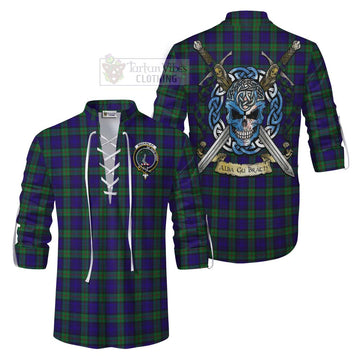 Tartan Vibes Clothing MacKinlay (McKinlay) Tartan Ghillie Kilt Shirt with Family Crest Celtic Skull Style