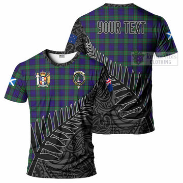 Tartan Vibes Clothing MacKinlay (McKinlay) Crest Tartan T-Shirt with New Zealand Silver Fern Half Style