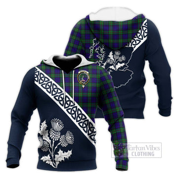 Tartan Vibes Clothing MacKinlay (McKinlay) Tartan Knitted Hoodie Featuring Thistle and Scotland Map