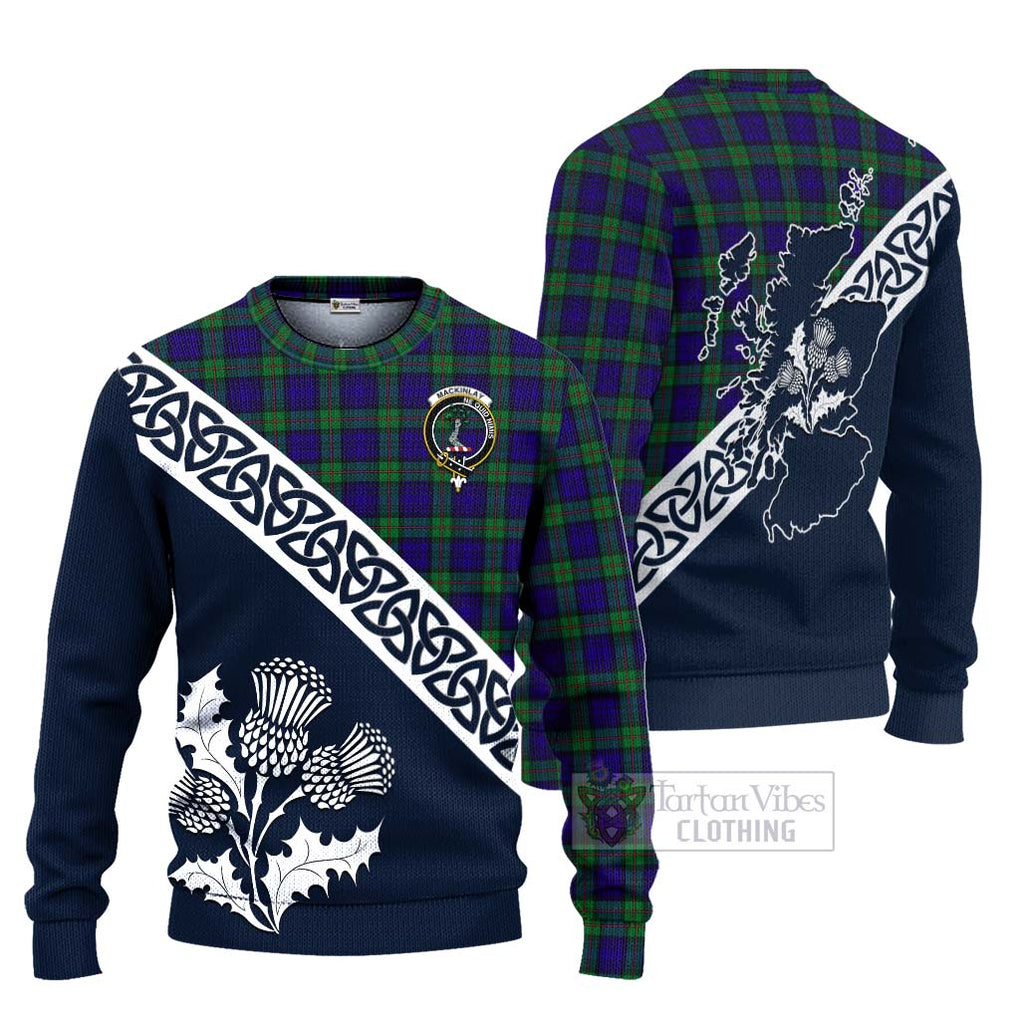Tartan Vibes Clothing MacKinlay (McKinlay) Tartan Knitted Sweater Featuring Thistle and Scotland Map