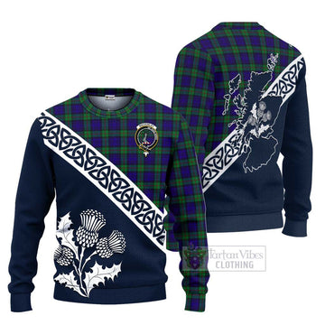 Tartan Vibes Clothing MacKinlay (McKinlay) Tartan Knitted Sweater Featuring Thistle and Scotland Map