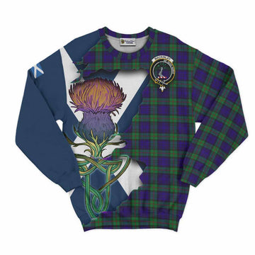 Tartan Vibes Clothing MacKinlay (McKinlay) Tartan Family Crest Sweatshirt Scottish Thistle Celtic Inspired